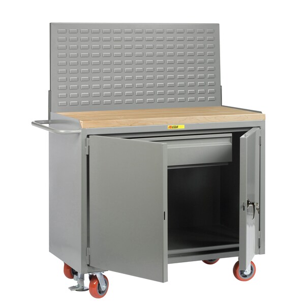 Mobile Bench Cabinets, 36"W, HD Drawer, 1-3/4" Butcher Block, Louvered